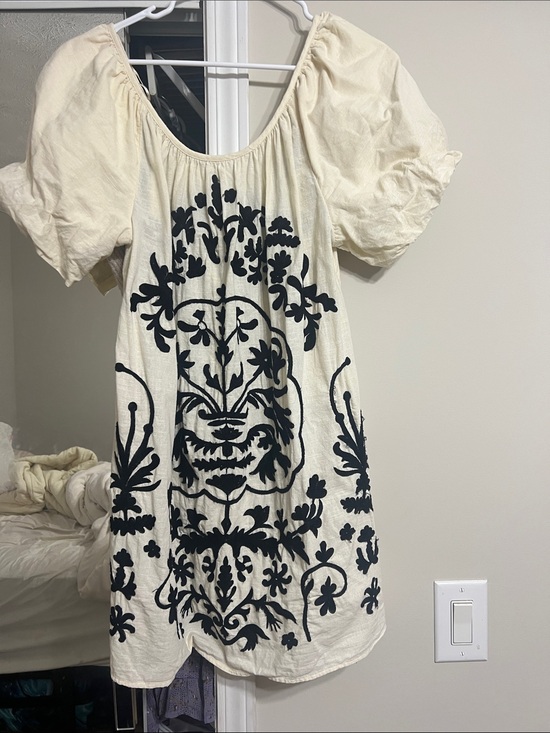 Free People Dresses & Skirts - Free People Ivory Mini Dress with Black Floral Embroidery
